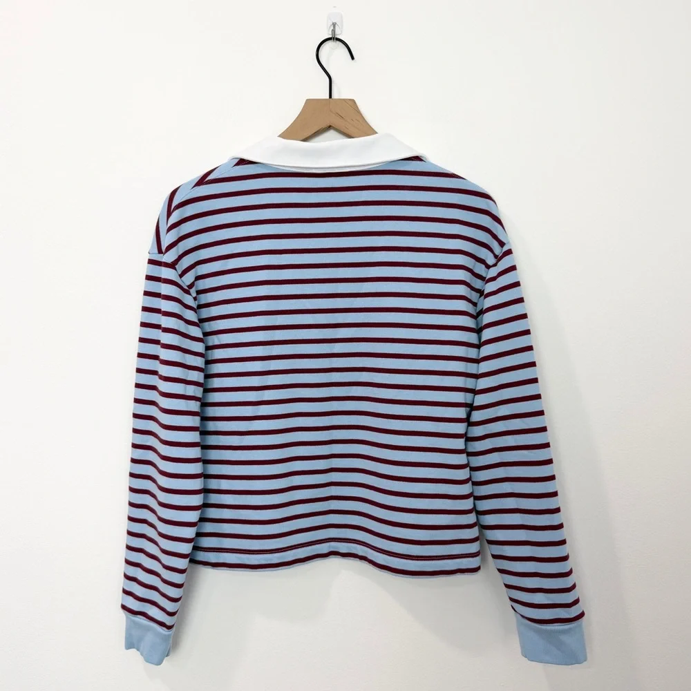 Evereve Ilona Rugby Sweatshirt Blue Burgundy Stripe Size Small - Picture 4 of 7